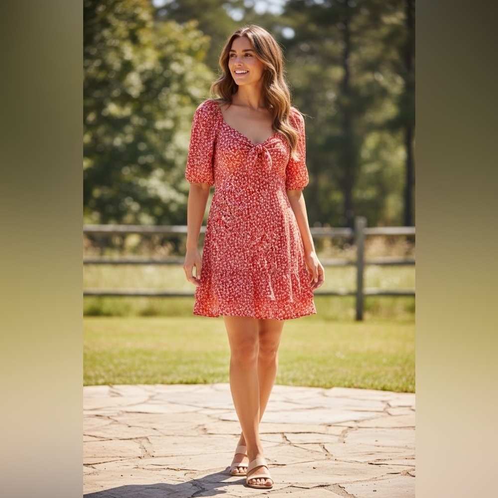 LC Lauren Conrad Red Floral Mini Dress Size Small,
